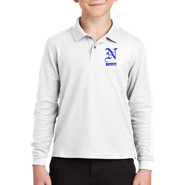 Port Auhtority Youth Silk Touch Long Sleeve Polo - Embroidered Logo Thumbnail