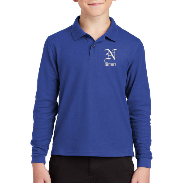 Port Auhtority Youth Silk Touch Long Sleeve Polo - Embroidered Logo Thumbnail
